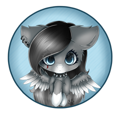 Size: 2565x2338 | Tagged: safe, artist:maneblue, imported from derpibooru, oc, oc only, pegasus, pony, chibi, choker, coat markings, ear fluff, ear piercing, earring, eye clipping through hair, female, jewelry, mare, pegasus oc, piercing, simple background, socks (coat markings), solo, spiked choker, spread wings, transparent background, wings