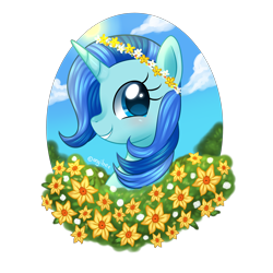 Size: 4000x4000 | Tagged: safe, artist:kaikururu, imported from derpibooru, oc, oc only, pony, unicorn, blushing, bust, commission, female, floral head wreath, flower, mare, outdoors, simple background, transparent background, ych result