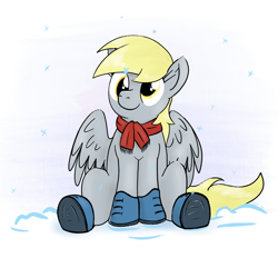 Size: 1512x1512 | Tagged: safe, artist:eels, imported from derpibooru, derpy hooves, pegasus, pony, boots, clothes, cute, derpabetes, gloves, scarf, shoes, sitting, smiling, snow, snowfall, snowflake, solo