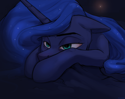 Size: 2000x1590 | Tagged: safe, artist:kirasunnight, imported from derpibooru, princess luna, alicorn, pony, dark, female, floppy ears, mare, solo, tired