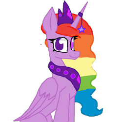 Size: 700x700 | Tagged: safe, artist:princessmoonlight, imported from derpibooru, oc, oc:moonlight stars, alicorn, pony, female, folded wings, horn, horn jewelry, jewelry, looking at you, mare, multicolored eyes, multicolored hair, multicolored mane, rainbow hair, simple background, sitting up, smiling, solo, transparent background, wings