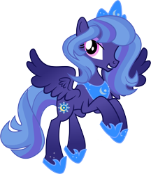 Size: 7155x8266 | Tagged: safe, artist:shootingstarsentry, imported from derpibooru, oc, oc only, oc:starry night, pegasus, pony, absurd resolution, crown, female, flying, full body, grin, hoof shoes, hooves, jewelry, mare, parents:styuna, pegasus oc, regalia, show accurate, simple background, smiling, solo, spread wings, tail, transparent background, vector, wings