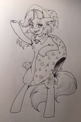 Size: 2124x3188 | Tagged: safe, artist:dreamy990, imported from derpibooru, trixie, pony, bipedal, cape, clothes, hat, monochrome, solo, traditional art, trixie's cape, trixie's hat