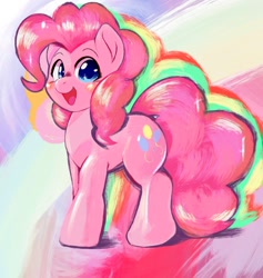 Size: 1668x1759 | Tagged: safe, artist:kurogewapony, imported from derpibooru, pinkie pie, earth pony, pony, abstract background, blushing, cute, diapinkes, female, looking at you, mare, open mouth, open smile, smiling, smiling at you, solo