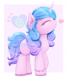 Size: 1678x1920 | Tagged: safe, artist:phoenixrk49, imported from derpibooru, izzy moonbow, pony, unicorn, bracelet, cute, cutie mark, eyes closed, female, g5, heart, izzybetes, jewelry, kissy face, mare, my little pony: a new generation, partial background, side view, simple background, solo