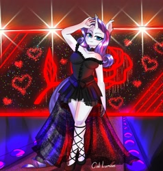 Size: 3800x4000 | Tagged: safe, artist:cali luminos, imported from derpibooru, rarity, anthro, unicorn, choker, clothes, detailed background, dress, fanart, female, solo