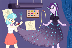 Size: 1600x1067 | Tagged: safe, artist:snap1994, imported from derpibooru, coco pommel, starlight glimmer, equestria girls, clothes, dress, duo, female, rarity for you, sewing