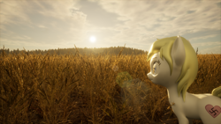 Size: 3840x2160 | Tagged: safe, artist:horsesexhaver, imported from derpibooru, oc, oc:aryanne, 3d, day, female, field, forest, mare, render, scenery, solo, sun, unreal engine