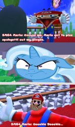 Size: 1920x3240 | Tagged: safe, edit, edited screencap, imported from derpibooru, screencap, trixie, pony, unicorn, student counsel, angry, cross-popping veins, mario, melony (smg4), shitposting, shrunken pupils, smg4, super mario bros., wrong aspect ratio