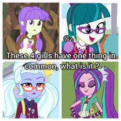 Size: 4096x4096 | Tagged: safe, artist:desconhecido2000, imported from twibooru, aria blaze, juniper montage, starlight, sugarcoat, dance magic, equestria girls, equestria girls series, legend of everfree, mirror magic, rainbow rocks, spoiler:eqg specials, glasses, image, meme, needs more jpeg, similarities