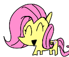 Size: 144x118 | Tagged: safe, artist:anonymous, fluttershy, pegasus, pony, aggie.io, eyes closed, female, lowres, mare, open mouth, simple background, smiling, solo, white background