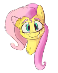 Size: 379x478 | Tagged: safe, artist:anonymous, fluttershy, pony, aggie.io, bust, female, looking at you, mare, simple background, smiling, solo, white background