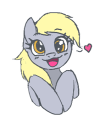 Size: 273x325 | Tagged: safe, artist:anonymous, derpy hooves, pegasus, pony, aggie.io, cute, female, heart, mare, open mouth, simple background, smiling, solo, white background