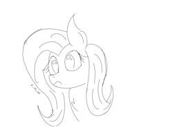 Size: 3200x2400 | Tagged: safe, artist:huodx, fluttershy, pony, female, frown, mare, monochrome, sad, simple background