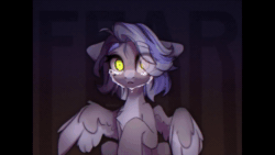 Size: 1280x720 | Tagged: safe, artist:reterica, oc, oc only, pegasus, pony, animated, chest fluff, crying, female, glowing eyes, mare, raised hoof, sad, spooky, spread wings, teeth, webm, wings