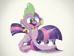 Size: 2224x1668 | Tagged: safe, artist:pitybug, imported from derpibooru, spike, twilight sparkle, alicorn, dragon, pony, my little pony: pony life, cute, dragons riding ponies, duo, female, g4.5, happy, male, mare, open mouth, open smile, raised arms, riding, smiling, spikabetes, spike riding twilight, twilight sparkle (alicorn), twilight sparkle is not amused, unamused, winged spike, wings