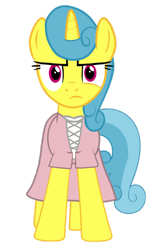 Size: 1280x1979 | Tagged: safe, artist:onebigbarbarian, imported from derpibooru, lemon hearts, pony, unicorn, clothes, dress, female, mare, simple background, solo, transparent background, unamused