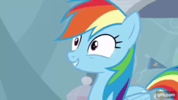 Size: 640x360 | Tagged: safe, imported from derpibooru, screencap, rainbow dash, pegasus, pony, season 5, tanks for the memories, animated, faic, female, gif, gifs.com, mare, open mouth, open smile, rainbow dash is best facemaker, rainbow dash's house, rainbow grinch, smiling, solo