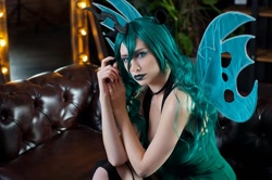 Size: 1080x717 | Tagged: safe, imported from derpibooru, queen chrysalis, human, bare shoulders, clothes, cosplay, costume, irl, irl human, photo, sleeveless, solo