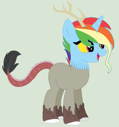 Size: 396x421 | Tagged: safe, artist:yulianapie26, imported from derpibooru, oc, oc only, draconequus, pony, base used, draconequus oc, interspecies offspring, offspring, parent:discord, parent:rainbow dash, parents:discodash, simple background, smiling, solo