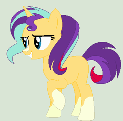 Size: 381x373 | Tagged: safe, artist:yulianapie26, imported from derpibooru, oc, oc only, pony, unicorn, base used, coat markings, eyelashes, grin, offspring, parent:starlight glimmer, parent:sunburst, parents:starburst, smiling, socks (coat markings)