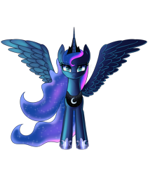 Size: 1920x2270 | Tagged: safe, artist:opal_radiance, imported from derpibooru, princess luna, alicorn, pony, ethereal mane, female, hoof shoes, jewelry, looking at you, mare, peytral, simple background, solo, spread wings, starry mane, tiara, transparent background, wings