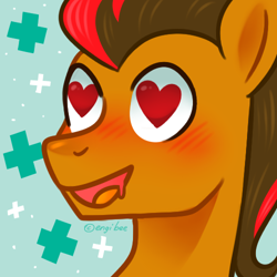 Size: 500x500 | Tagged: safe, artist:kaikururu, imported from derpibooru, oc, oc only, earth pony, pony, blushing, bust, earth pony oc, heart eyes, male, smiling, solo, stallion, wingding eyes