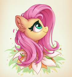 Size: 2200x2350 | Tagged: safe, alternate version, artist:zeepheru_pone, imported from derpibooru, fluttershy, pegasus, pony, bust, cute, ear fluff, female, flower, mare, portrait, shyabetes, simple background, smiling, solo