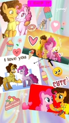 Size: 1044x1856 | Tagged: safe, artist:decokenite, edit, edited screencap, imported from derpibooru, screencap, cheese sandwich, pinkie pie, earth pony, pony, book:friendship scrapbook, cheesepie, collage, designs, fanart, female, male, mare, photo, scrapbook, shipping, stallion, straight