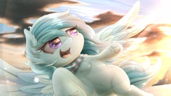 Size: 1920x1079 | Tagged: safe, artist:phoenixrk49, imported from derpibooru, oc, oc only, pegasus, pony, clothes, eye reflection, female, mare, open mouth, pegasus oc, reflection, scarf, solo