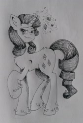 Size: 2527x3740 | Tagged: safe, artist:dreamy990, imported from derpibooru, rarity, pony, magic, monochrome, solo, traditional art