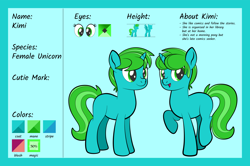 Size: 1920x1275 | Tagged: safe, artist:alexdti, imported from derpibooru, oc, oc only, oc:kimi, pony, unicorn, female, full body, hooves, horn, mare, open mouth, open smile, raised hoof, raised leg, reference sheet, smiling, solo, standing, tail, two toned mane, two toned tail, unicorn oc