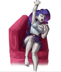Size: 846x997 | Tagged: source needed, safe, artist:zzugguri, imported from derpibooru, rarity, equestria girls, armpits, barefoot, clothes, couch, feet, female, skirt, solo