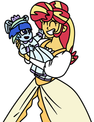 Size: 990x1291 | Tagged: safe, artist:jadeharmony, imported from derpibooru, sunset shimmer, oc, oc:sparkling sapphire, equestria girls, baby, crossover, cute, female, magical lesbian spawn, mother and child, mother and daughter, offspring, parent:sci-twi, parent:sunset shimmer, parents:scitwishimmer, shimmerbetes, simple background, the little mermaid, transparent background