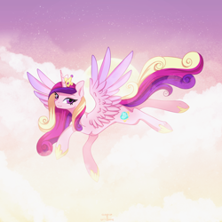 Size: 2200x2200 | Tagged: safe, artist:cloud_up, artist:cottonaime, imported from derpibooru, princess cadance, alicorn, pony, beautiful, flying, solo, spread wings, wings