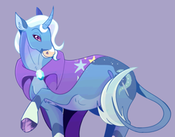 Size: 1941x1517 | Tagged: safe, artist:helianthanas, imported from derpibooru, trixie, pony, unicorn, cape, clothes, coat markings, curved horn, facial markings, horn, leonine tail, redesign, snip (coat marking), socks (coat markings), solo, tail