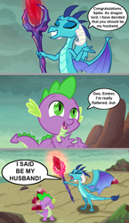 Size: 896x1540 | Tagged: safe, artist:silverbuller, edit, edited screencap, imported from derpibooru, screencap, princess ember, spike, dragon, gauntlet of fire, bloodstone scepter, comic, dragon lord ember, emberspike, female, male, screencap comic, shipping, speech bubble, straight, yelling