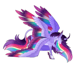 Size: 2200x1900 | Tagged: safe, artist:uunicornicc, imported from derpibooru, rainbow dash, twilight sparkle, alicorn, pony, seraph, seraphicorn, cloven hooves, coat markings, colored wings, curved horn, facial markings, feathered fetlocks, februpony, fusion, head wings, horn, leonine tail, multicolored hair, multicolored wings, multiple wings, rainbow hair, rainbow wings, simple background, snip (coat marking), socks (coat markings), solo, tail, transparent background, twilight sparkle (alicorn), winged hooves, wings