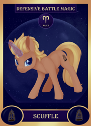 Size: 1300x1800 | Tagged: safe, artist:dusthiel, imported from derpibooru, part of a set, oc, oc:scuffle, pony, unicorn, aries, card, magic, male, solo, stallion