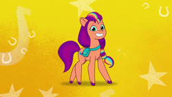 Size: 1280x720 | Tagged: safe, imported from derpibooru, screencap, sunny starscout, earth pony, pony, 2d, bean mouth, female, g5, mane stripe sunny, mare, my little pony: tell your tale, solo
