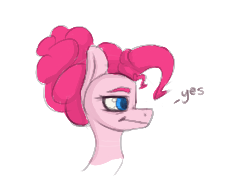 Size: 235x196 | Tagged: safe, artist:anonymous, pinkie pie, earth pony, pony, aggie.io, alternate hairstyle, dialogue, female, mare, meme, simple background, solo, white background