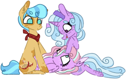 Size: 1280x804 | Tagged: safe, artist:maximumpiracy, imported from derpibooru, oc, oc only, earth pony, pony, unicorn, base used, earth pony oc, freckles, horn, magical lesbian spawn, neckerchief, offspring, parent:apple brown betty, parent:fluttershy, parent:pinkie pie, parent:starlight glimmer, parent:sunshower, parent:trixie, parents:trixiepie, simple background, transparent background, unicorn oc