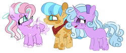 Size: 1280x549 | Tagged: safe, artist:maximumpiracy, imported from derpibooru, oc, oc only, earth pony, pegasus, pony, unicorn, base used, colt, earth pony oc, female, filly, foal, horn, looking back, magical lesbian spawn, male, neckerchief, offspring, parent:apple brown betty, parent:fluttershy, parent:pinkie pie, parent:starlight glimmer, parent:sunshower, parent:trixie, parents:trixiepie, pegasus oc, simple background, transparent background, unicorn oc, wings