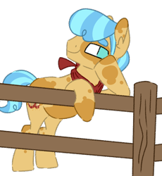 Size: 892x970 | Tagged: safe, artist:maximumpiracy, imported from derpibooru, oc, oc only, earth pony, pony, base used, ear fluff, earth pony oc, fence, grin, magical lesbian spawn, male, neckerchief, offspring, parent:apple brown betty, parent:sunshower, simple background, smiling, stallion, transparent background