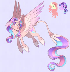 Size: 1280x1328 | Tagged: safe, artist:wanderingpegasus, imported from derpibooru, fluttershy, starlight glimmer, oc, alicorn, pony, alicorn oc, curved horn, fusion, horn, leonine tail, solo, tail, wings