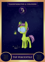 Size: 1300x1800 | Tagged: safe, artist:dusthiel, imported from derpibooru, part of a set, oc, oc:top percentile, pony, unicorn, capricorn, card, colt, foal, magic, male, solo