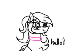 Size: 720x480 | Tagged: safe, artist:janeblood969, imported from derpibooru, oc, oc:silver dawn, pegasus, pony, animated, blinking, chest fluff, collar, female, fluffy, glasses, mare, pegasus oc, pony oc, simple background, smiling