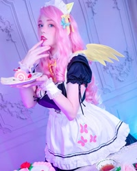 Size: 1080x1350 | Tagged: safe, imported from derpibooru, fluttershy, human, clothes, cosplay, costume, cutie mark on clothes, fluttermaid, irl, irl human, maid, photo, solo