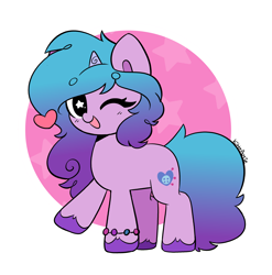 Size: 4734x4788 | Tagged: safe, artist:kittyrosie, imported from derpibooru, izzy moonbow, pony, unicorn, abstract background, absurd resolution, blushing, bracelet, cute, female, g5, heart, izzybetes, jewelry, looking at you, mare, my little pony: a new generation, one eye closed, open mouth, open smile, simple background, smiling, smiling at you, solo, starry eyes, stars, unshorn fetlocks, white background, wingding eyes, wink, winking at you