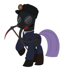 Size: 1433x1582 | Tagged: safe, artist:dyonys, imported from derpibooru, maud pie, earth pony, pony, series:horrorverse, blood, clothes, female, gas mask, hard hat, hat, mare, mask, miner, my bloody valentine, pickaxe, simple background, transparent background